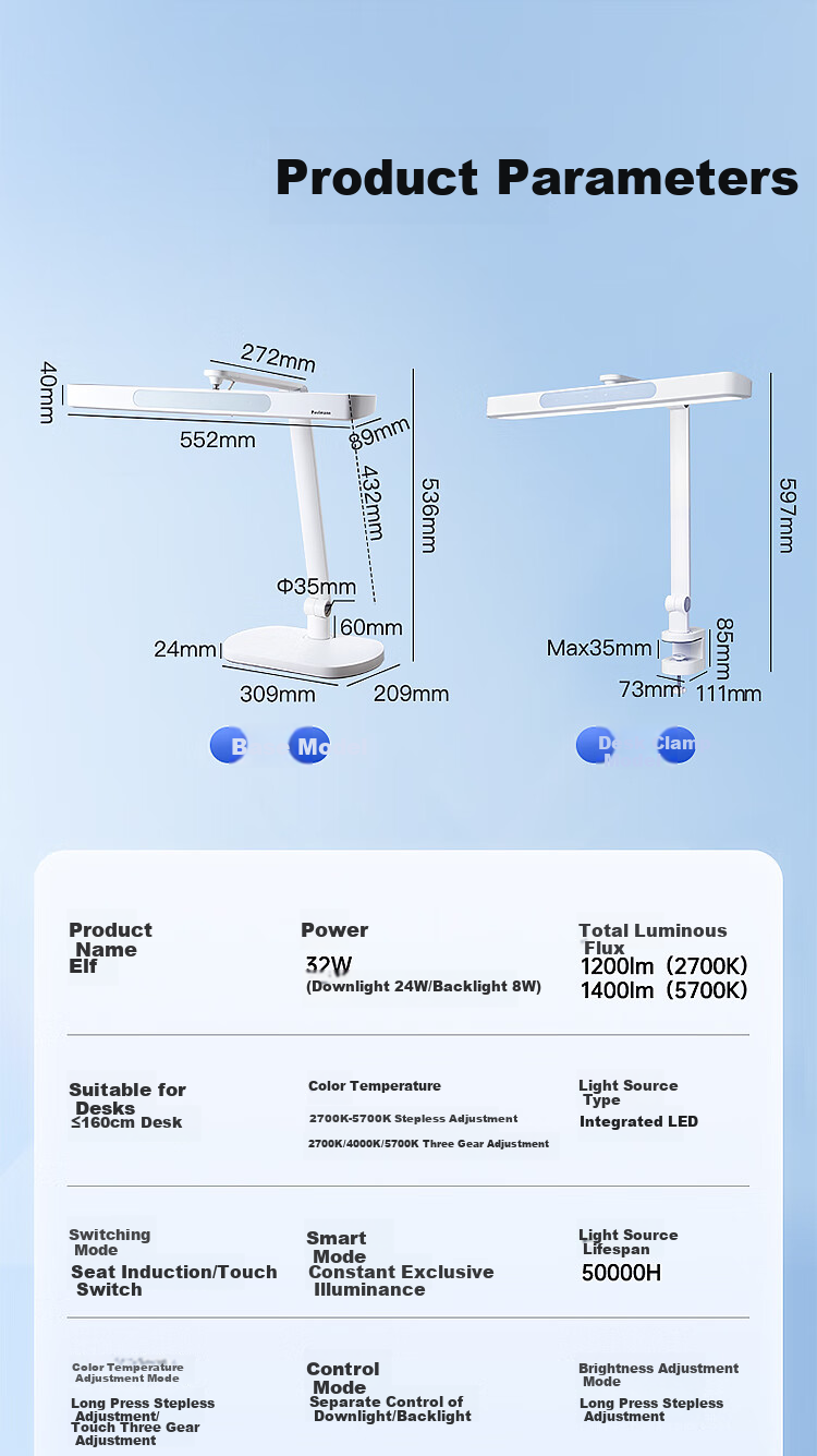 Paulmann P German Fairy Z Eye Protection Study Reading Desk Lamp, Desktop Full Spectrum LED Children's Reading And Writing Eye Protection Desk Lamp 36