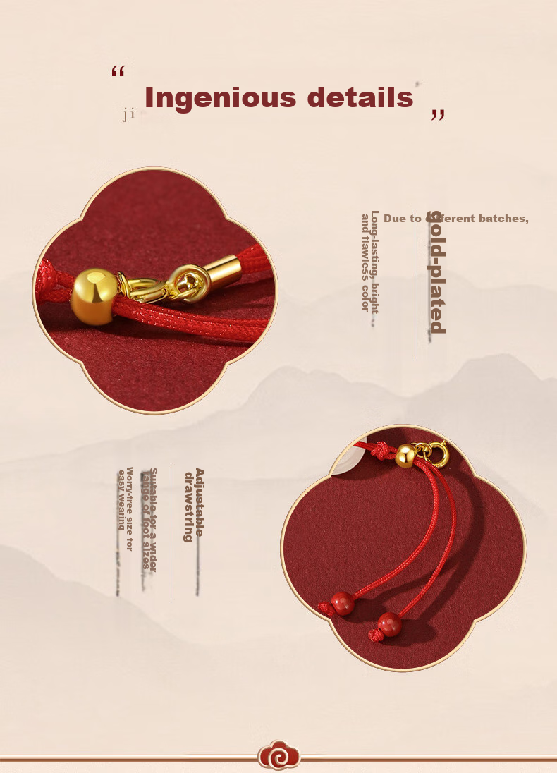Zhenshangyin Chinese Gold Koi Fish Safety Knot Red String Silver Foot Chain Women's Jewelry Niche Birthday Gift for Girlfriend Or Wife S925 8