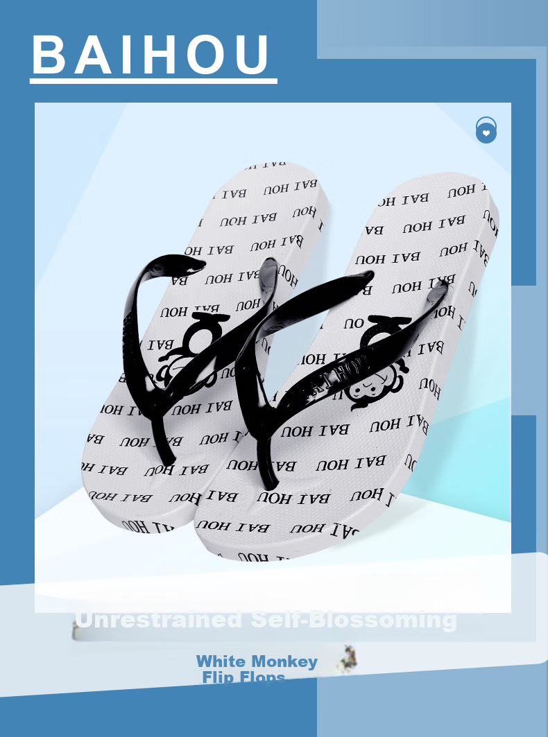 BAIHOU Men's Flip-Flops, All-Season Outdoor Cartoon Black And White Printed Beach Sandals, R-17 Black Size 40-41 1