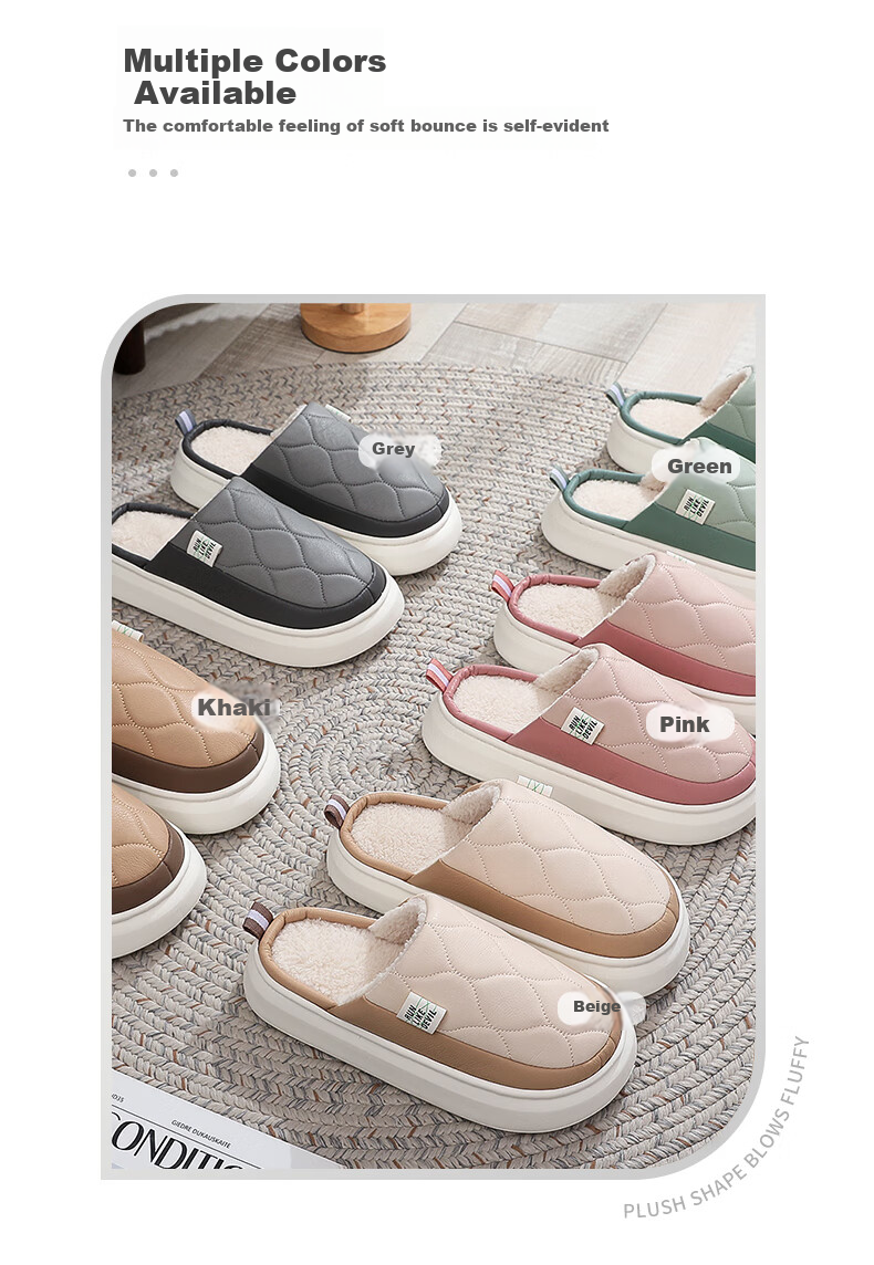 GUOLUOFEI Spring And Autumn Slippers for Men, Waterproof Indoor Cotton Slippers for Women, Thick-Soled Non-Slip Cotton Slippers, Khaki, Size 44/45 3