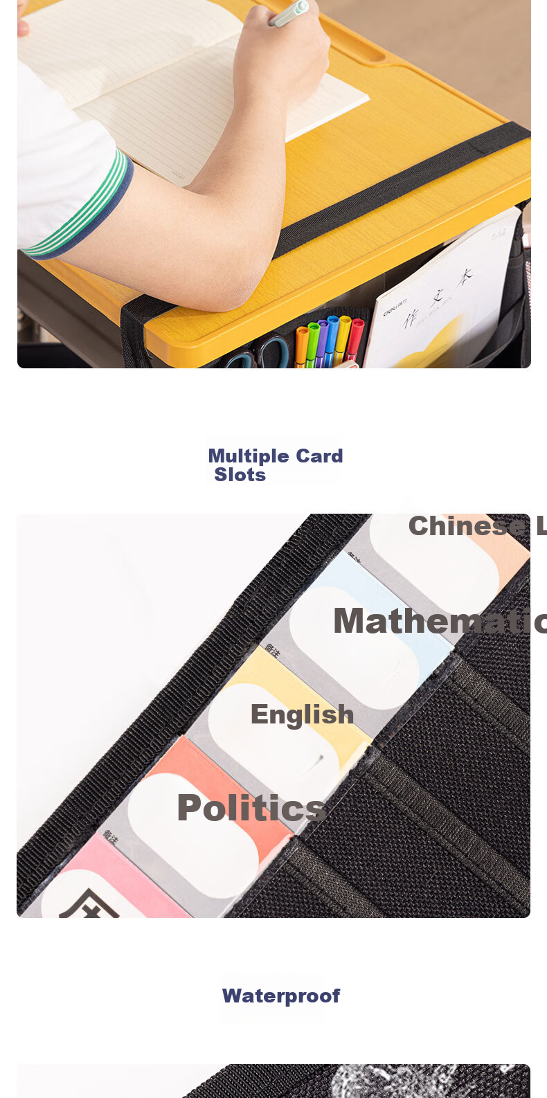 Deli Hanging Book Bag Desk Organizer, Upgraded D Storage Desk Hanging Bag, Book Bag, Student Book Storage Solution, Thickened Thirteen-Layer Design, Black Back-To Stationery Gift 8