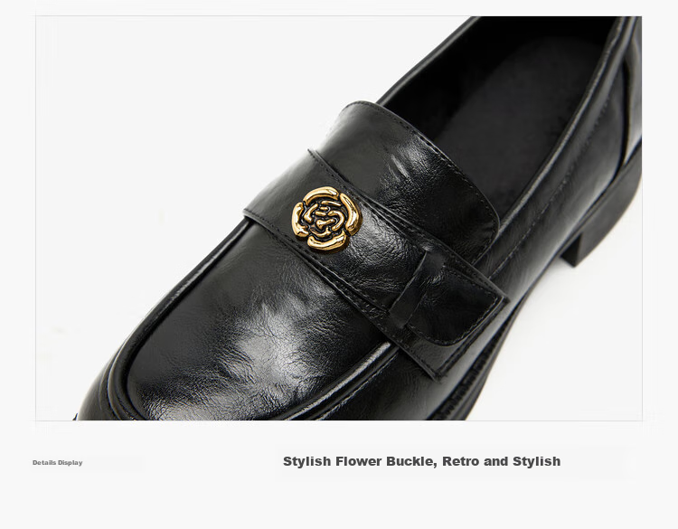 Westlink French Loafers for Women, 2024 New Autumn Slim-Fit Camellia Commuter Low-Heel Flats, Small Leather Shoes, Black, Size 36 30