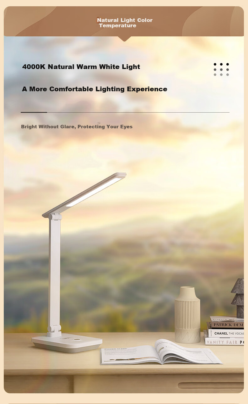 Midea Full Spectrum Portable Desk Lamp with Stepless Dimming, Long Battery Life, Children's Study Light for Home And Desk Use 6