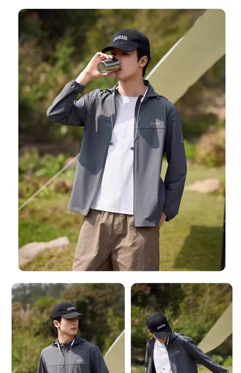 JEEP SPIRIT Sun Protection Jacket for Men, Summer Couple Ice Silk Fishing Wear, Lightweight Breathable Coat for Men, Khaki, 2XL 8