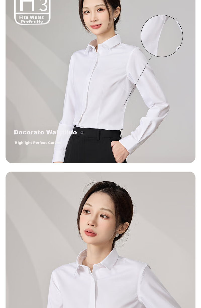 Ziyouxi White Blouse for Women, Spring And Autumn Formal Short-Sleeve Shirt for Interviews And Commuting, French-Style Square Collar Long-Sleeve Top 6