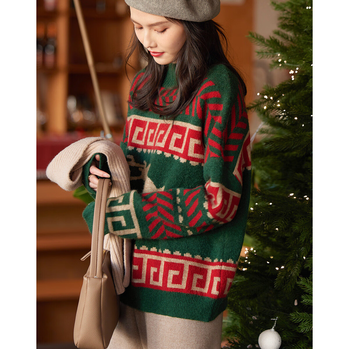 Dme [Vintage Filter] Autumn And Winter Rich Semi-Turtleneck Contrast Color Sweater, Flattering for Petite Women, Versatile Knitted Top