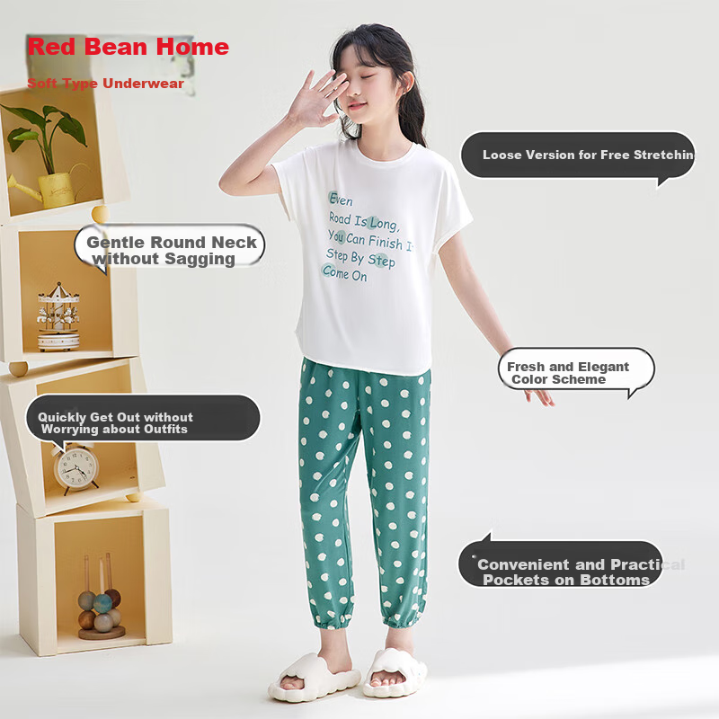 Hodohome Kids Girls Modal Cool Short Sleeve Pajamas Homewear Air Conditioning Clothes 366 165