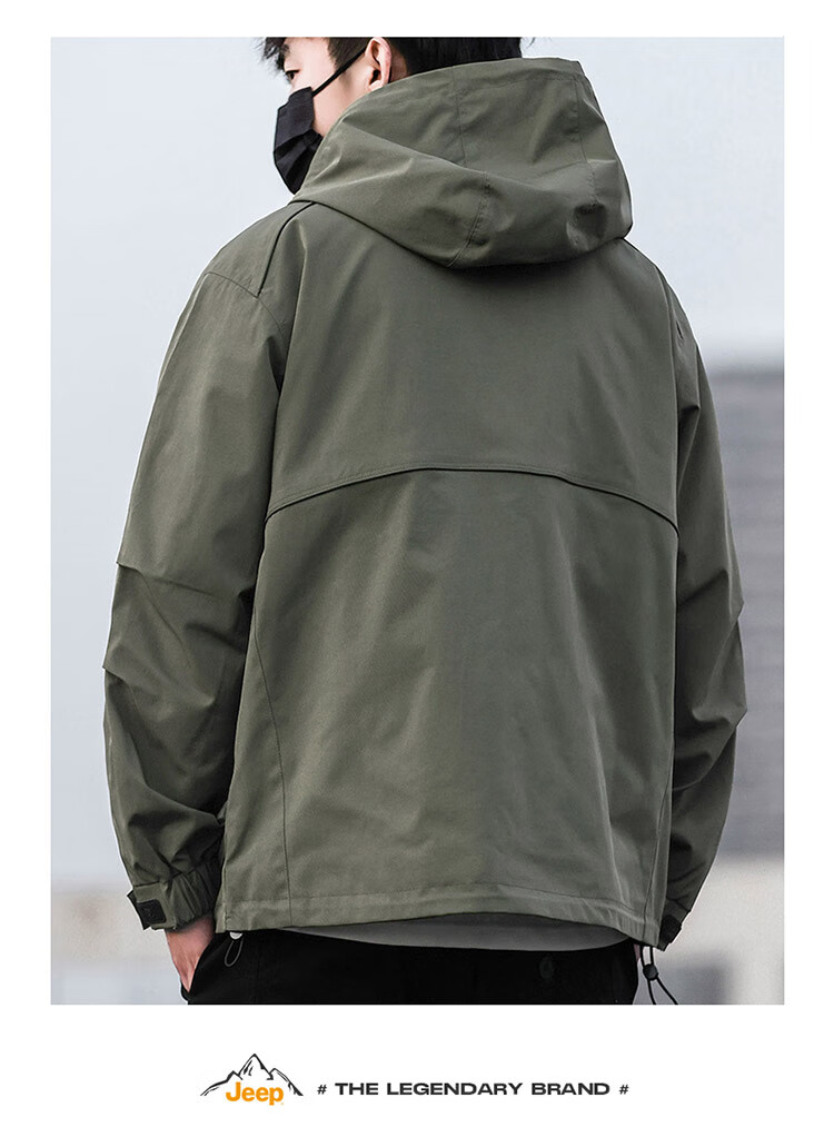 JEEP Men's Jacket, Spring And Autumn Windbreaker, Loose-Fitting Trendy Workwear Clothing for Men, Army Green, 3XL 2
