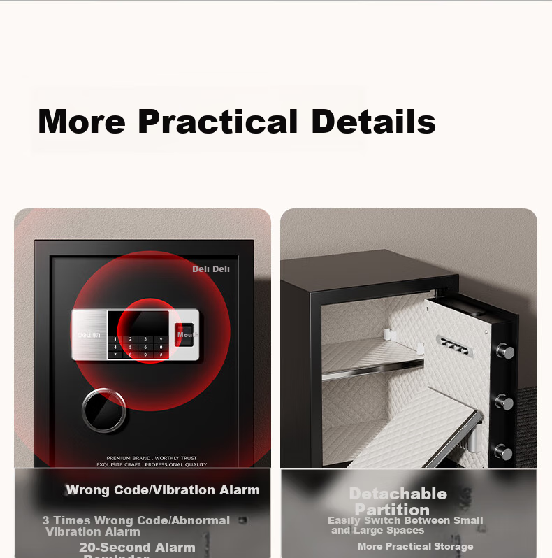 Deli Safe, 2026 Best-Selling Home Security Box, Yao Zhen 45cm Fingerprint Unlock, All-Steel Home Anti-Theft Portable Small Safe Can Be Used As Bedside Table, AE620 Black 15