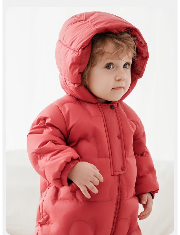 TONGTAI Baby Down Jacket One-Piece Autumn Winter Unisex Hooded Romper Three-Proof Duck Down Crawling Suit Warm Yellow 100cm 6