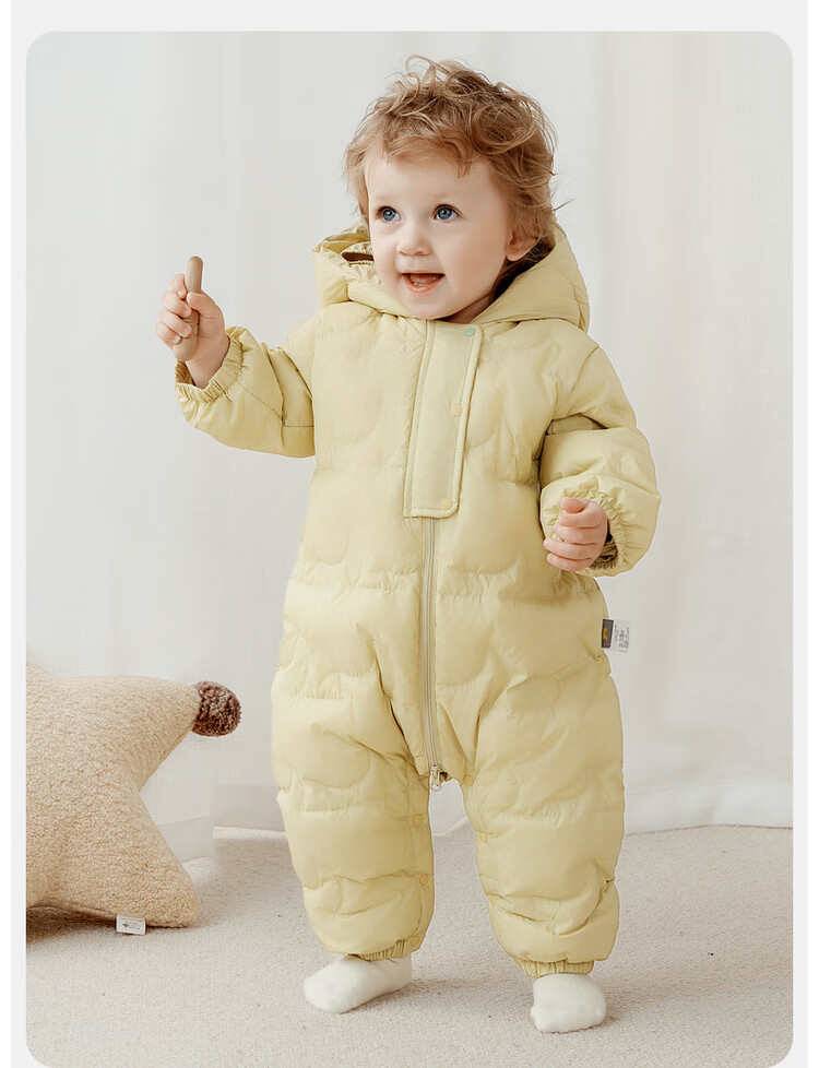 TONGTAI Baby Down Jacket One-Piece Autumn Winter Unisex Hooded Romper Three-Proof Duck Down Crawling Suit Warm Yellow 100cm 5