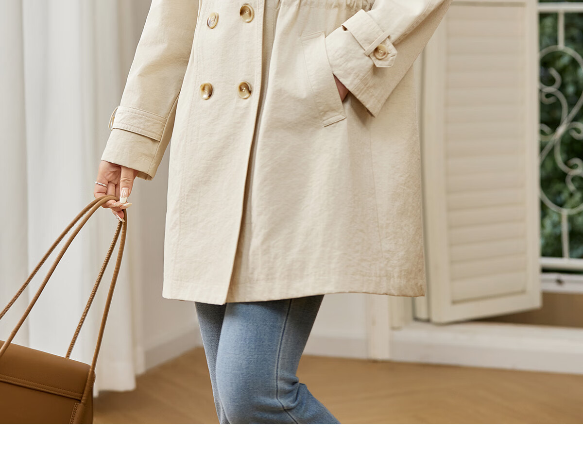 Taxiang Elegant Windbreaker Jacket for Women, Khaki Color, Mid-Length Coat, Spring And Autumn Thin Casual Outerwear T51D021 13
