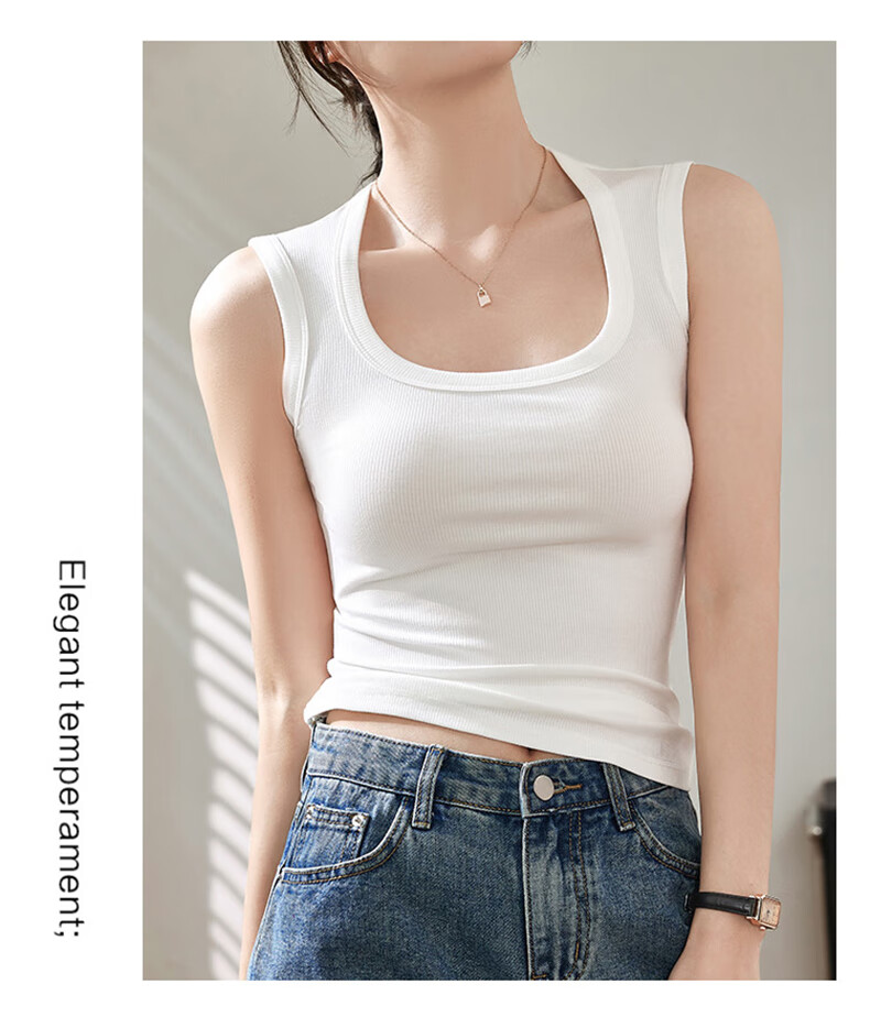 BOPRUIEY Women's Camisole Tank Top with Built-In Bra Pads, Thin Summer Style, Square Neckline, Sleeveless Sports Undershirt, Long Style for Outer Wear 18
