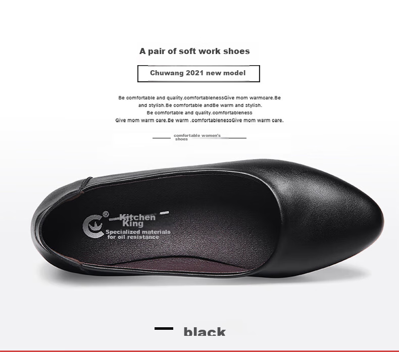Chuwang Comfortable Leather Shoes for Women, Kitchen And Restaurant Waitress Work Shoes, Flat Spring And Summer Style 2002 Black Size 39 2