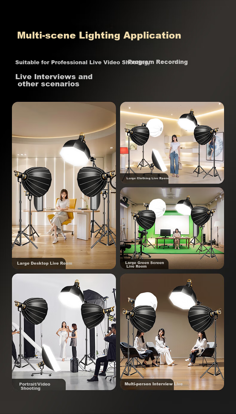 Jimantu Live Streaming Fill Light 300W Professional COB Photography Light, Indoor Studio Shooting Live Stream Room Spherical Light, Deep Mouth Parabolic Softbox, Video Shooting Sunlight Lamp 17
