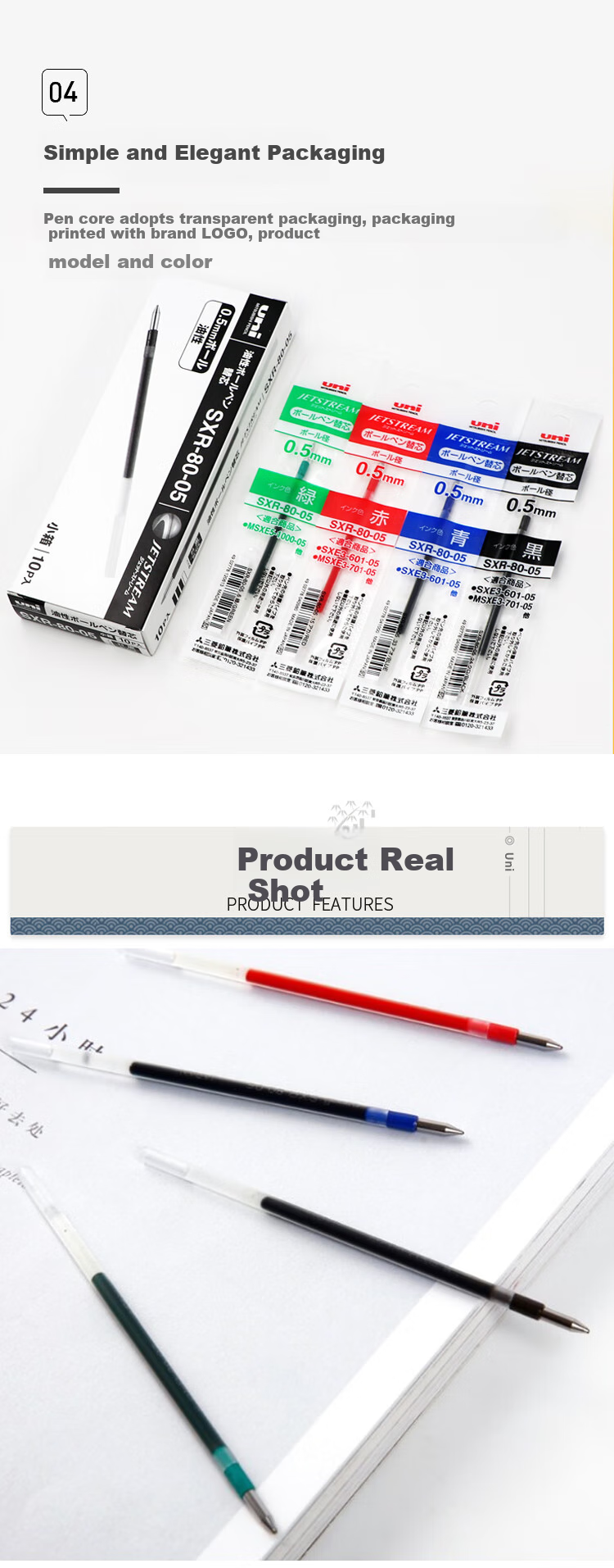 Uni Mitsubishi Jetstream Series SXR-80 Multifunctional Medium Oil Pen Refill, Ballpoint Pen Refill 0.7mm, Black, Pack of 10 4