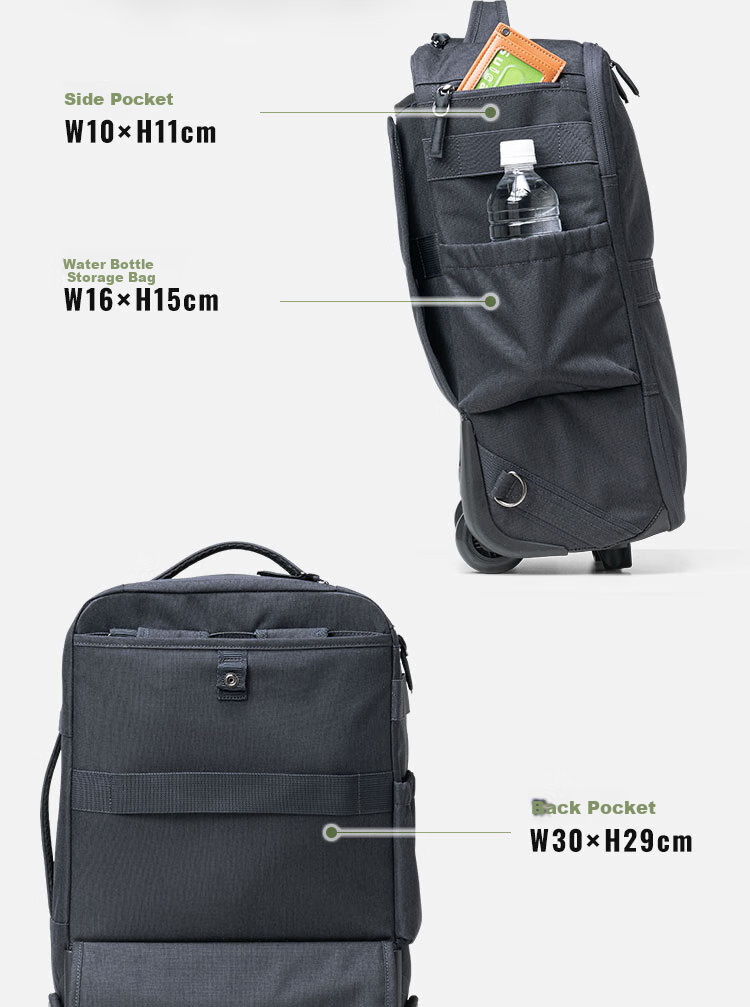SANWA Multifunctional Pull-Back Backpack with Wheels, Business Backpack, Luggage Bag, Travel Bag, Carry-On Approved, 22 Liters 14