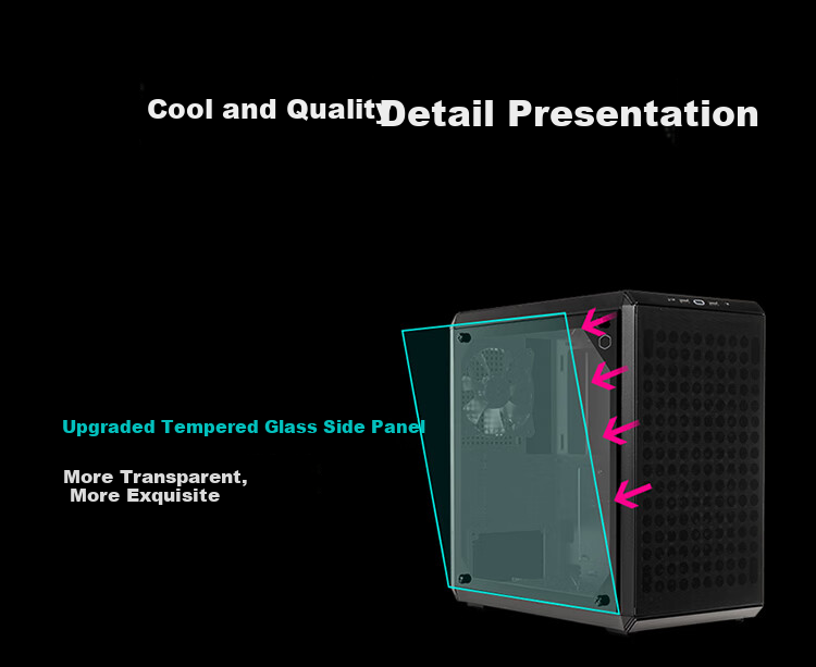 CoolerMaster Q300L V2 Black MATX Small Computer Case, Supports 240mm Radiator Water Cooling, Steel And Glass Side Panel, USB 3.2 Type-C 9