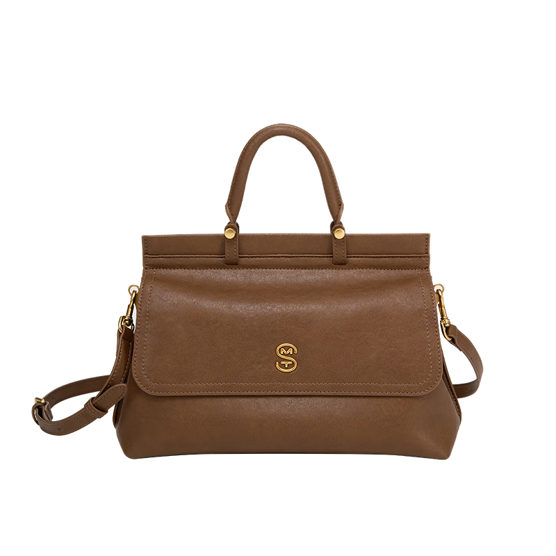 Ximuting Chasing Light Caramel Brown Cowhide Leather Women's Handbag New Simple Versatile【Christmas Gift】
