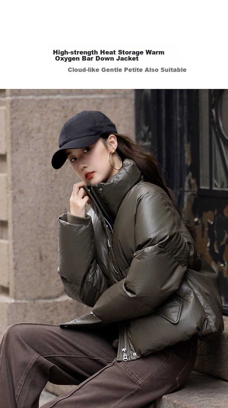 Dme [Washless Luxury Old-Style] Winter New Stand-Collar PU Loose Long-Sleeve Thick Warm Slimming down Jacket for Women, Short Style 3