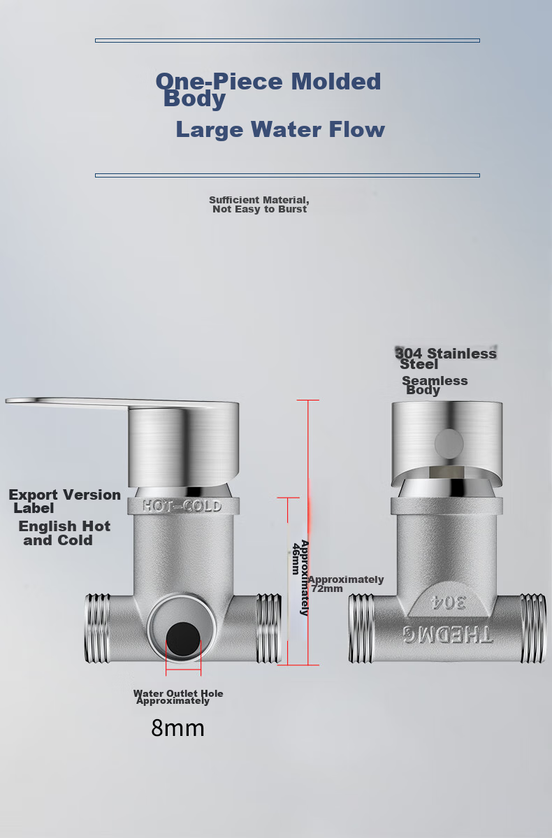 BSITN Electric Water Heater Mixing Valve, 304 Stainless Steel Shower Switch, Hot And Cold U-Shaped Valve, Surface-Mounted Shower Faucet Accessories, B039 7