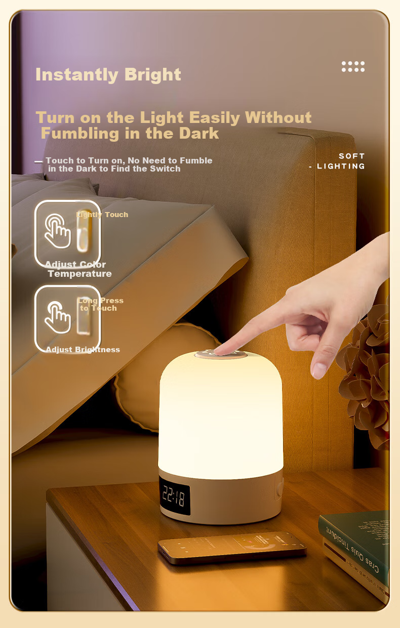 Dupai Night Light, Baby Feeding Night Light, Rechargeable Touch-Controlled with Clock, Bedroom Bedside Lamp, Sleep Companion Light, Mood Light, Patting Light 3