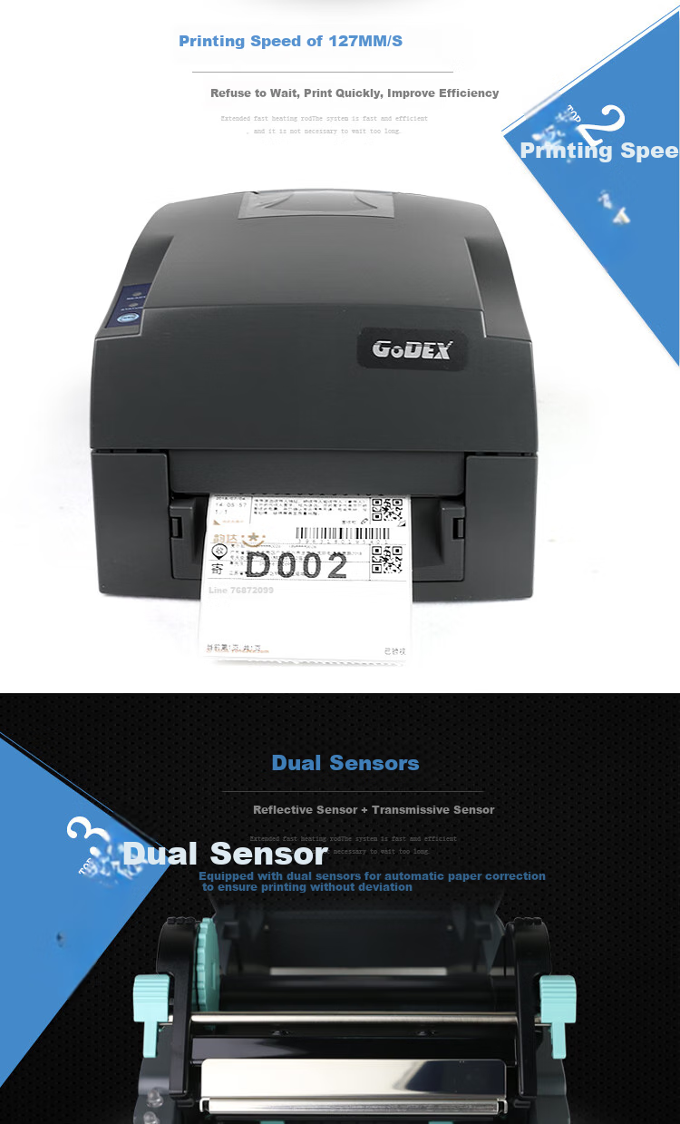 GODEX G500-U, 108mm Express Delivery Label Fixed Asset Clothing Label Printer, Self-Adhesive QR Code Thermal Transfer Carbon Ribbon Printer 4