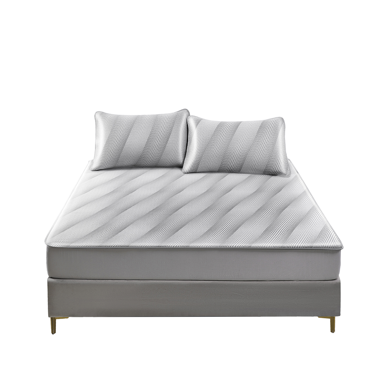 LUOLAI Home Textiles, Jianshang A-Class High-End Carbon Light Washable Ice Silk Bedding Set - Fitted Sheet Style, Gray, 150*200*30