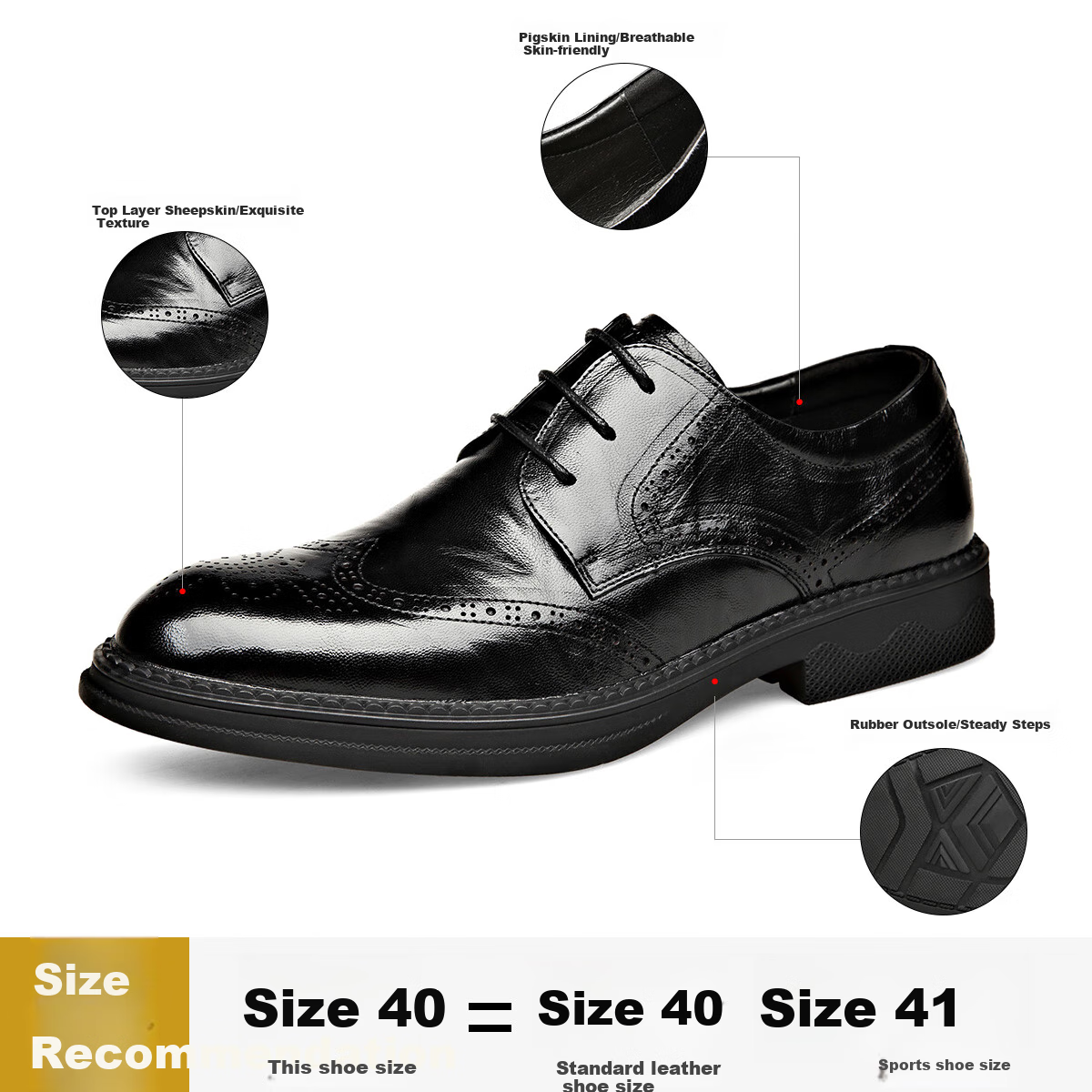 St&Sat Men's Shoes, Top-Grain Sheepskin, Formal Business Leather Shoes, Brogue Casual Leather Shoes for Men, Black, Size 40 5