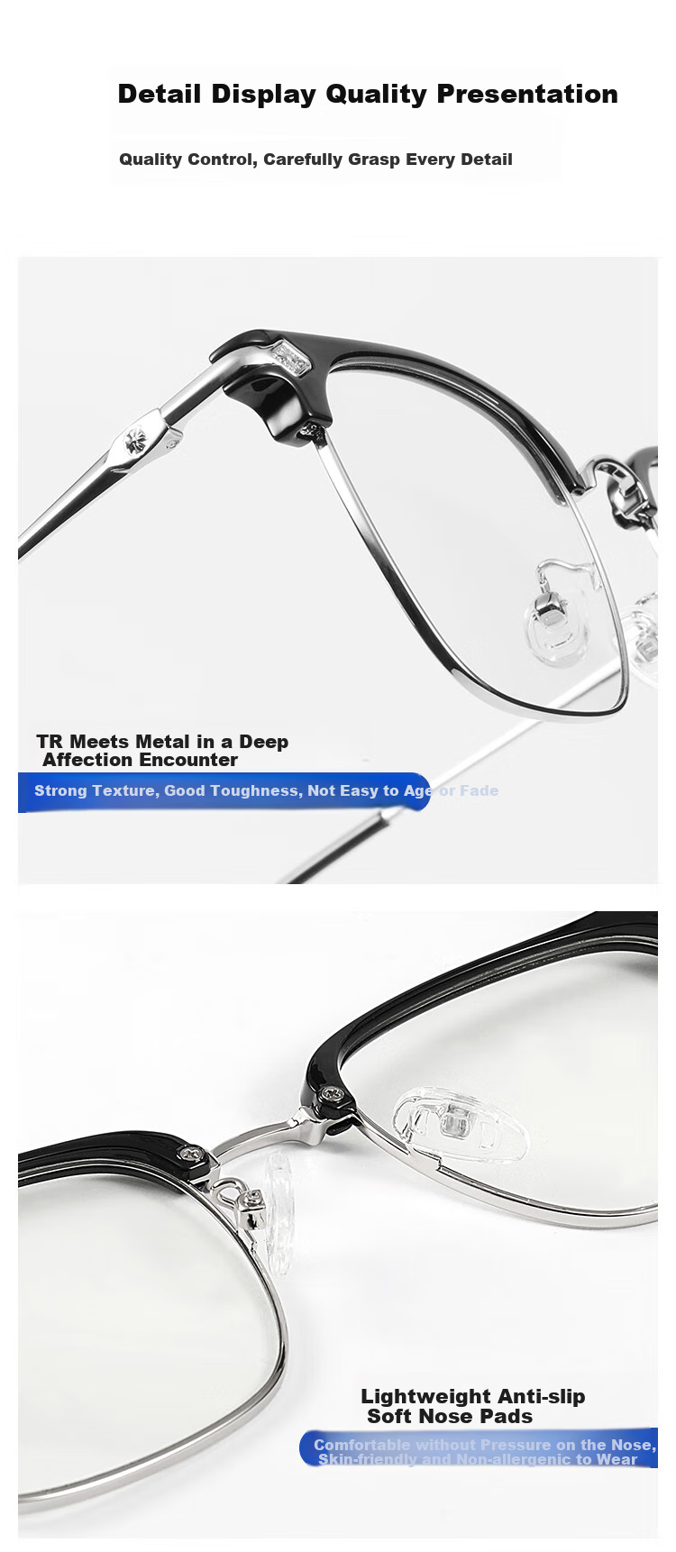 VEGOOS Myopia Glasses for Tech-Savvy Men, Ultra-Light Semi-Rimless Anti-Blue Light Radiation Flat Lens Glasses for Women, Elegant Brow-Shaped Shape, Prescription Available 5262 6