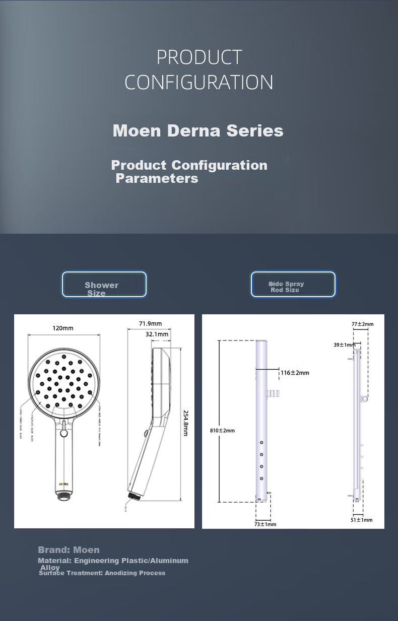 MOEN Shower Head, Smart Constant Temperature Shower, Piano Key Large Top Spray, Micro-Bubble, Milk White, Complete Set, 51432 14