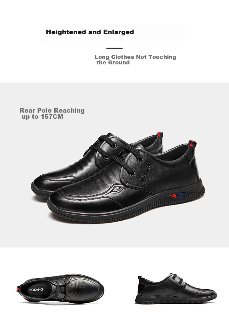 Aokang Casual Leather Shoes with Laces, Comfortable Soft Sole, Versatile Driving Loafers, Black, Size 42 10