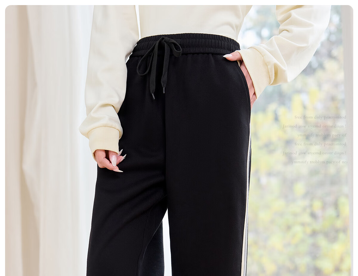 Halo Queen Casual Wide-Leg Pants for Women with Side Stripes Design, High-Waisted Loose Straight-Leg Trousers for Petite Figures H143K2003 1