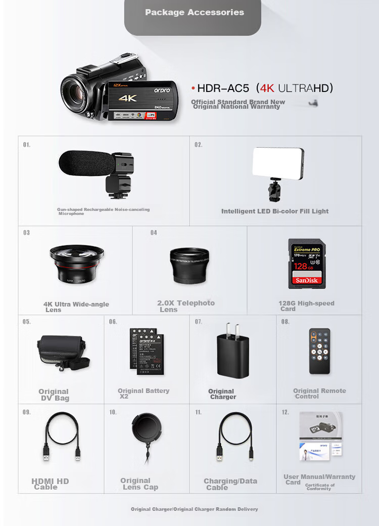 ORDRO [5K Variable Focal Camera] AC5Plus 4K Professional Live Streaming Camera, HD Digital DV Recorder, 12x Optical Zoom, Vlog Short Video Conference Travel 19