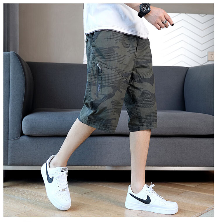PLAYBOY Men's Shorts, Summer Pants, Casual Sports Beach Shorts, Five-Point Pants for Outdoor Wear, American Workwear Style, Pure Cotton, Loose-Fitting Mid-Length Pants 12