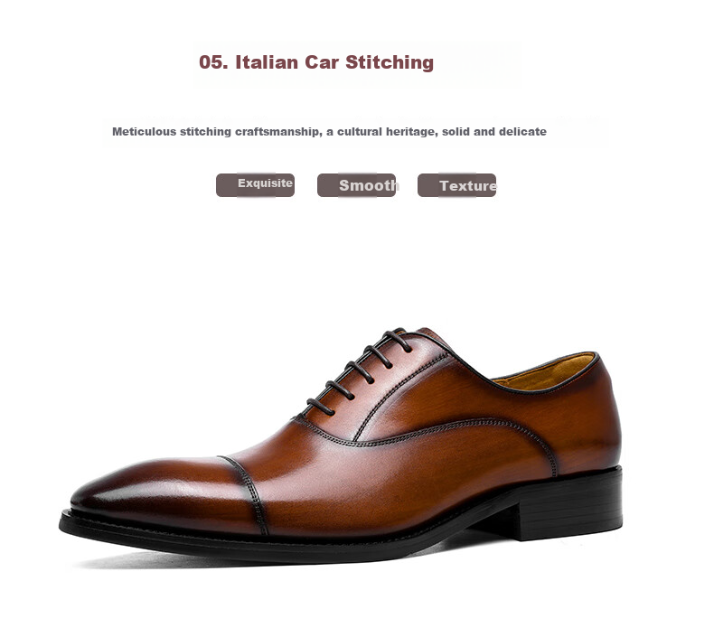 DES AI (DESAI) Three-Joint Casual Men's Shoes, Business Formal Leather Shoes, Pointed Oxford English Style Wedding Shoes, Brown, Size 39 6