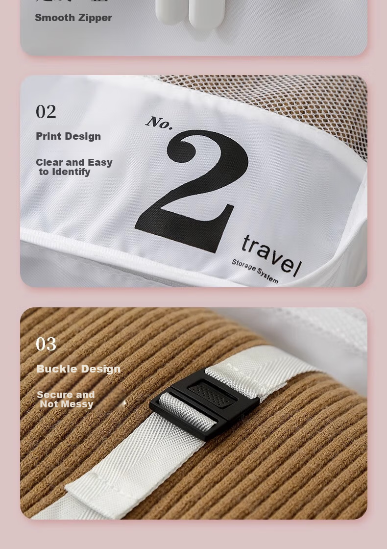 Etravel Travel Storage Bag, Luggage Organizer Bag, Business Trip Clothes Storage Bag, Packing Cubes, Beige Six-Piece Set 19