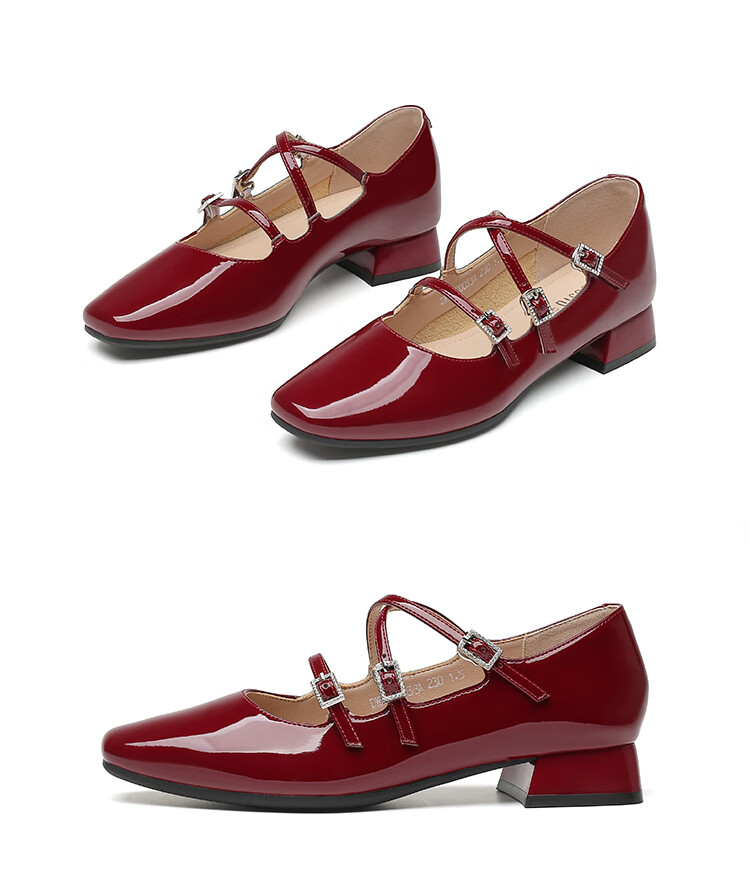 Dusto Mary Jane Shoes for Women, Spring 2025 New Fashion Casual Chunky Heel Ankle Strap Square Toe C0033 15