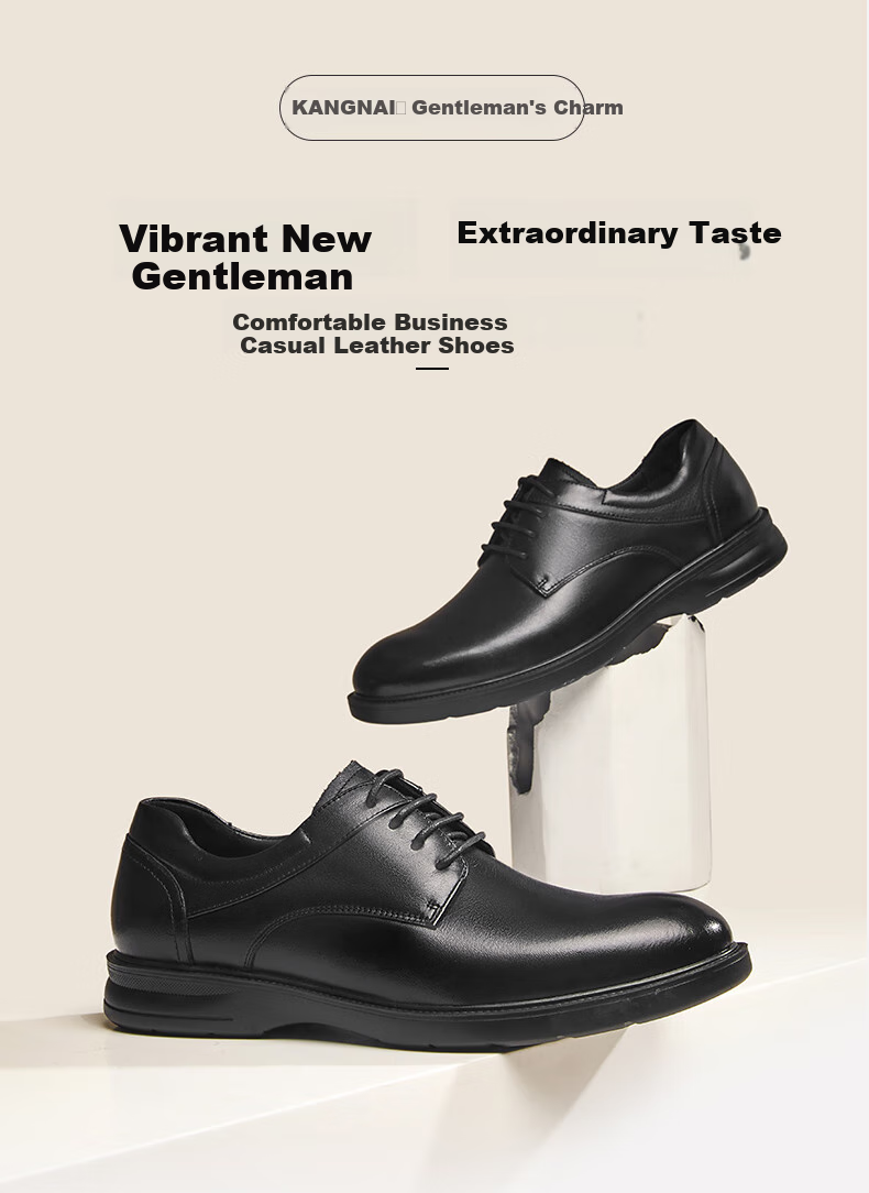 Kangnai Casual Leather Shoes, Autumn New Style Men's Work Business Derby Shoes, Soft Cowhide Comfortable Leather Shoes, Black, Size 38 1