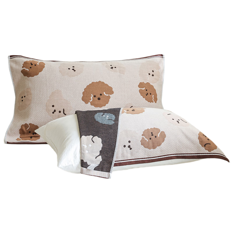 Grace Pure Cotton Pillowcase Cotton Gauze Anti-Slip Pillow Cover Teddy Dog