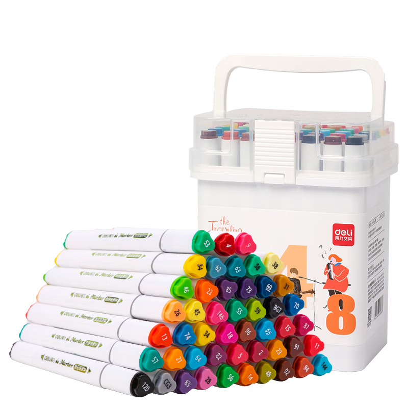 Deli Stationery, 48 Colors Food-Grade Markers, Children's Fine Triangular Dual-Tip Water-Based Colored Pens, Art Tree Drawing Set, Markers HM313-48 Watercolor Pens, Beauty Education Graduation Gift