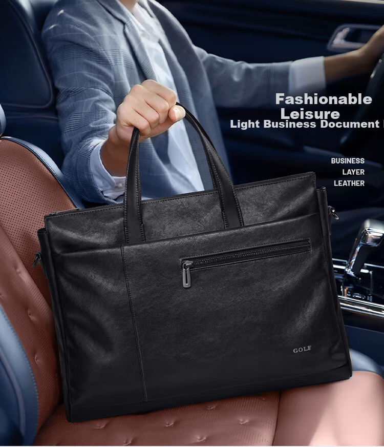 GOLF Business Briefcase, Men's Soft Leather Handbag, 15.6/16 Inch Laptop Bag, Office Travel Shoulder Crossbody Bag 1