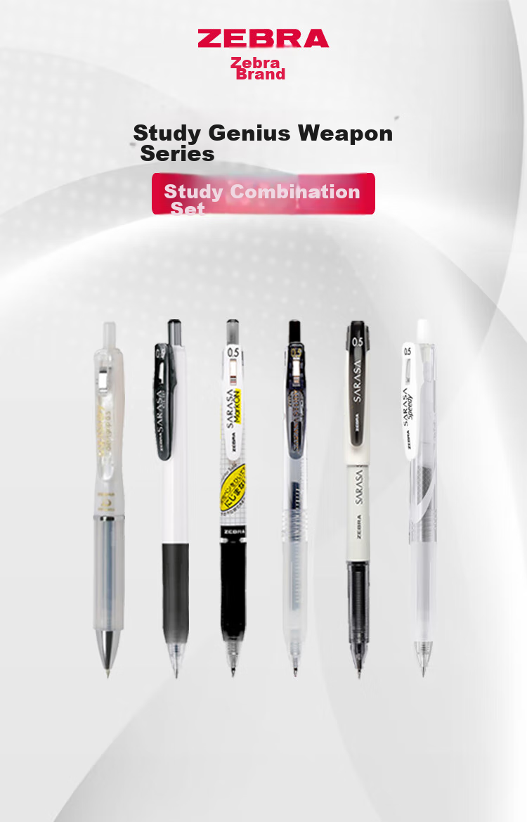 ZEBRA Learning Combination Set, 10 0.5mm Student Exam Writing Gel Pens, Office Signing Pens, Xueba Liqi Series, Pack of 6 1