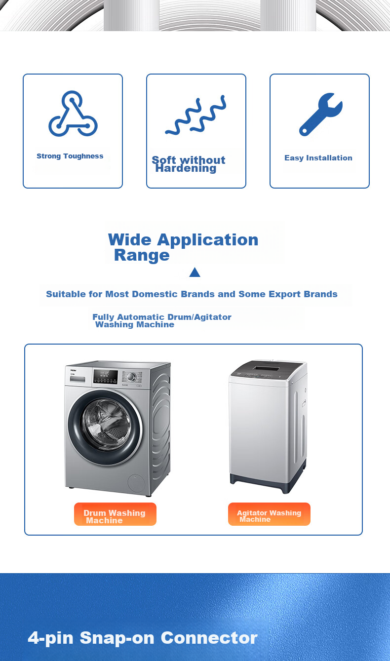 Lelandi Fully Automatic Washing Machine, 2-Meter Inlet Hose, 1/2 Inch Connector, Extended Hose 2m, Universal Interface with Steel Head for Fully Automatic Drum And Impeller Washers, L5003 2