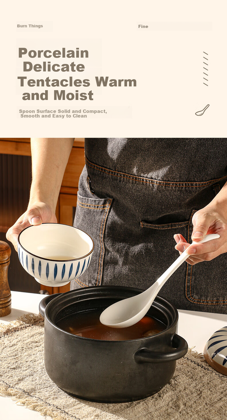 Guangyi Ceramic Large Ladle with Long Handle, Household Ceramic Soup Spoon, Large Serving Spoon for Soup And Porridge, Tablespoon, Soup Spoon GY8840 4