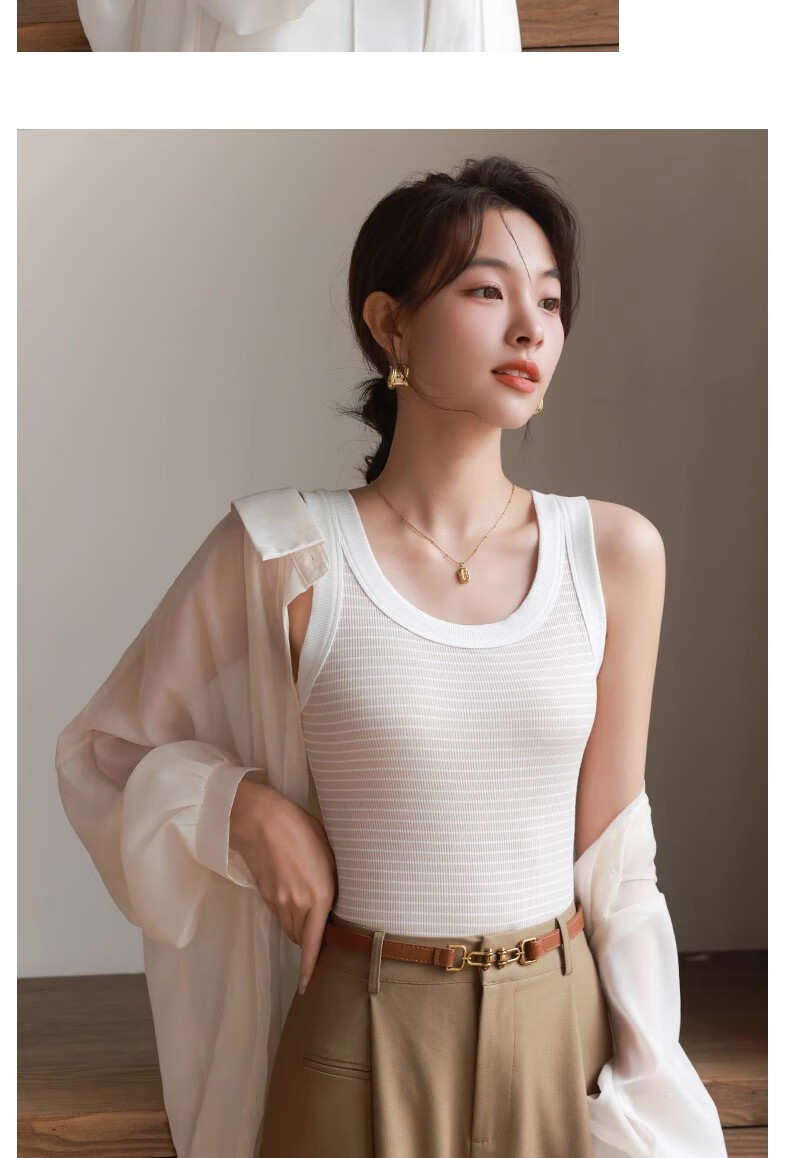 LangSha Women's Summer Thin Striped Camisole Tank Top, Elastic Slim-Fit Breathable Sleeveless Undershirt, Suitable for Layering Or Wearing As Outerwear 17