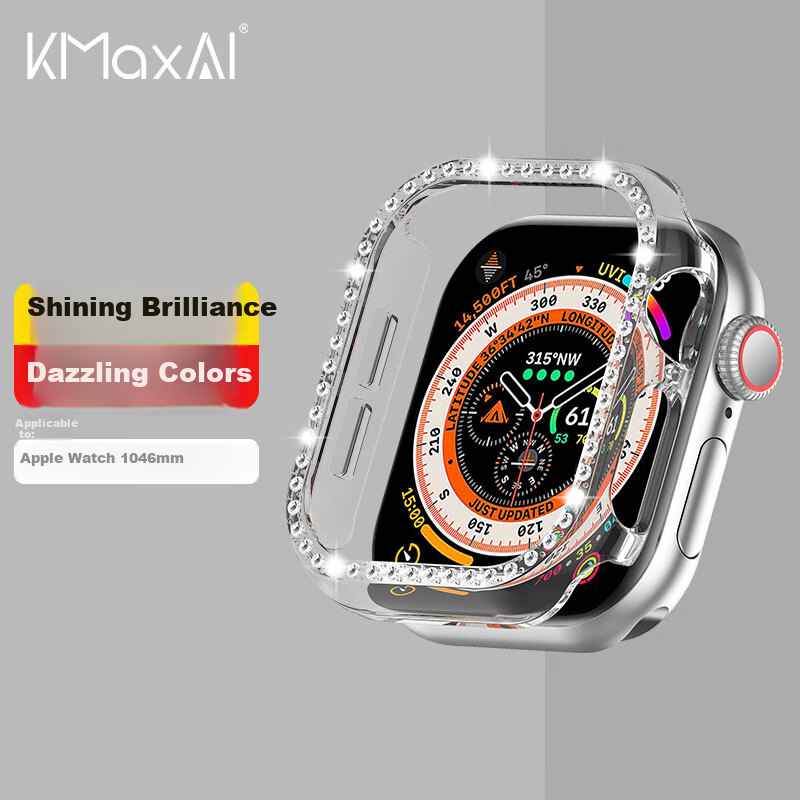 KMaxAI Apple Watch Series 11 Case, Women's Style, Transparent Shell, Shockproof, Slim, Stylish, Diamond-Embedded Hollow Design, ABS+PC Material, Full Edge Protectio