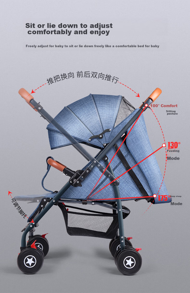 ANGI BABY Stroller: Reclining, Foldable, Shock-Absorbing, Reversible Umbrella Stroller with One-Click Folding And All-Wheel Drive for Toddlers 5