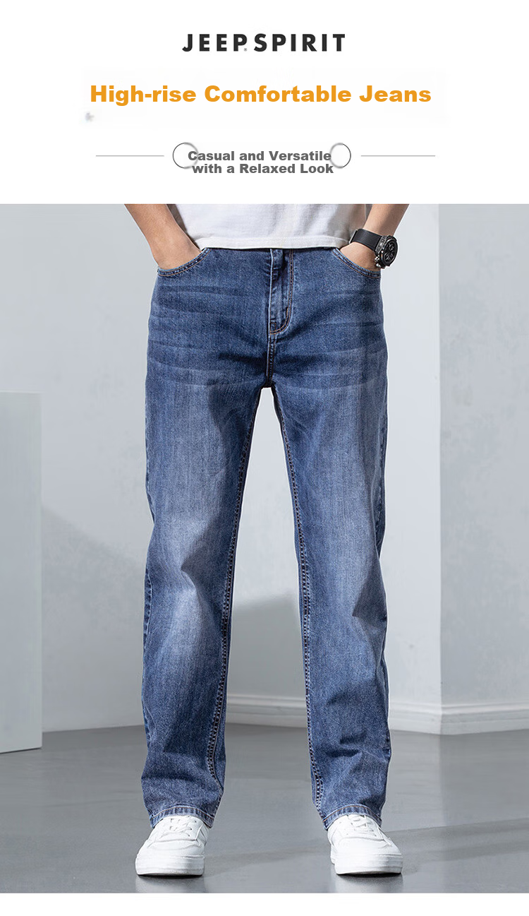 JEEP SPIRIT Men's Straight-Leg Jeans, Autumn Pants, Casual Trousers for Men, Loose Wide-Leg Trendy Long Pants, Blue, Size 36 1