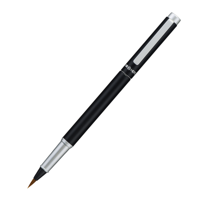 HERO Fountain Pen-Style Brush Pen 2061, Soft-Tip Medium Regular Script Calligraphy Pen with Refill, for Adult Beginners And Students, Black